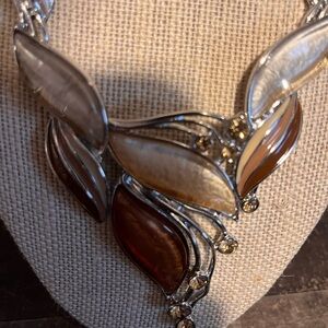 Elegant Silver and Brown necklace and earring set